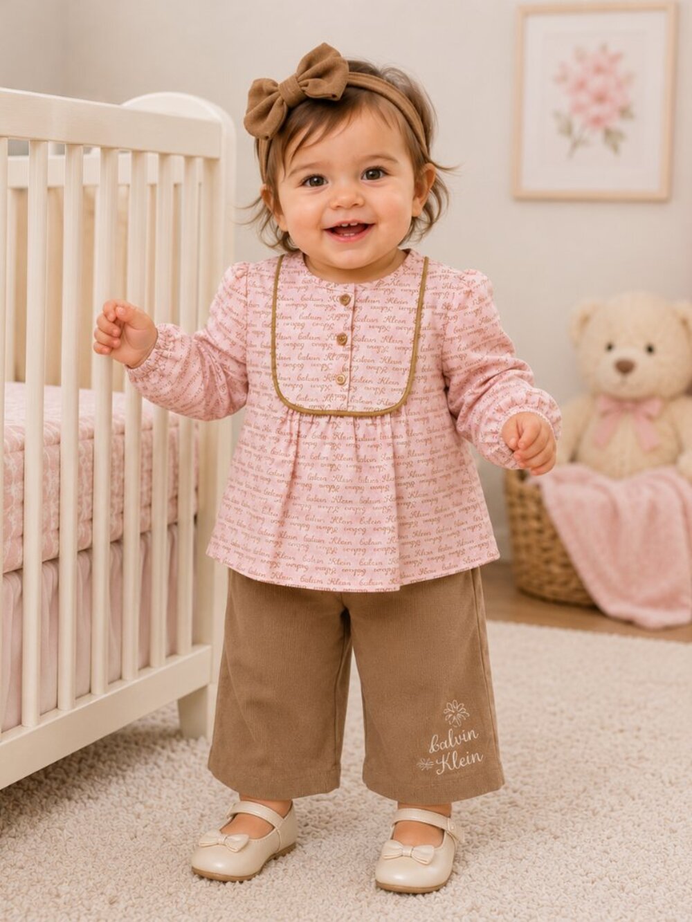 Calvin Klein Pink & Beige Girls  2 pc Set 12M